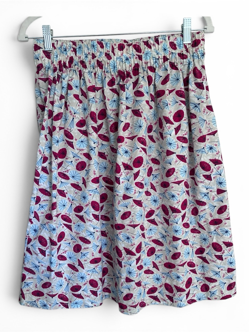 Elastic Waist Novelty Print Beach Resort Summer Skirt Cotton Red White Blue Sz M